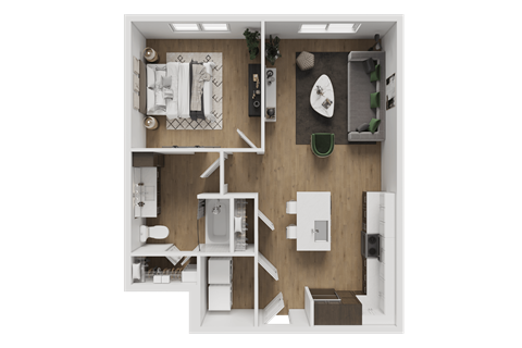 Floor plan for 1 bed, 1 bath, 903 sqft